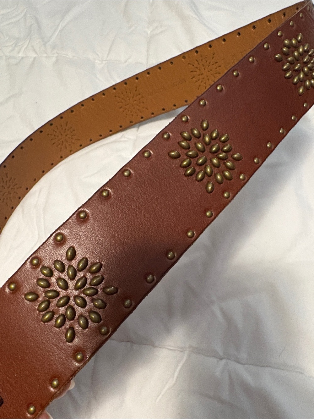 Lauren Ralph Lauren cognac brown leather belt with brass tone details